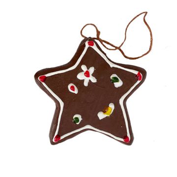 Decorazioni albero stella pz.6, Decorazioni simili ai biscotti di pan di zenzero con cordoncino per appendere. Misurano circa 5 cm  Color cioccolato
