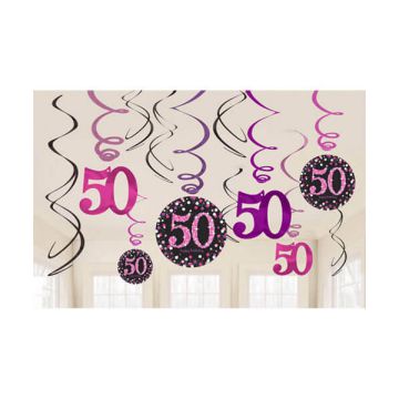 DECORAZIONE 50° COMPLEANNO PINK PZ.12