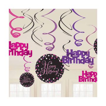 DECORAZIONE COMPLEANNO PINK PZ.12