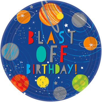 Piatti Blast Off Birthday Pz.8 Cm.22.8 Piatti Carta Metallici