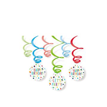 Decorazione Spirale Confetti Pz.6 6 Decorazioni Spirale Confetti Birthday Foil / Carta 80 Cm