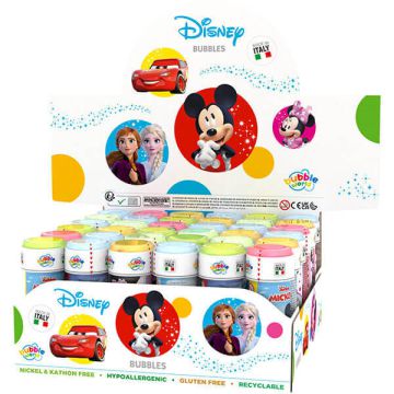 Flaconcini di bolle di sapone con soggetti Disney assortiti, perfetti per animare feste miste e party tematici.