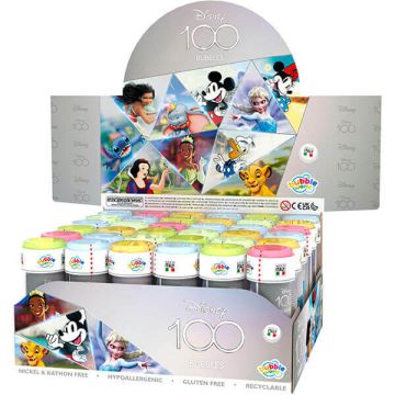 Bolle di sapone Disney D100 con grafiche celebrative del centenario, perfette per eventi esclusivi o collezione.