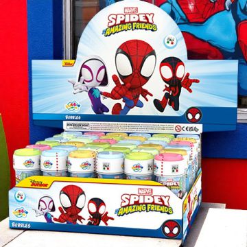 Bolle di sapone Spidey Marvel, flaconcini con grafiche supereroistiche, ideali per animare ogni party per bambini.