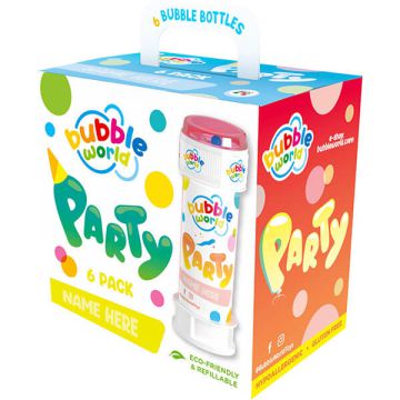 Set da 6 bolle di sapone Bubble in confezione compatta, adatto a piccoli party e giochi tra amici.