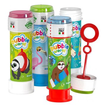 Bolle di sapone con simpatici animali della fattoria, pensate per eventi a tema natura o feste per bambini.