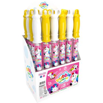 Spada bolle di sapone con decoro unicorno e formato da 120ml, ideale per giochi all'aperto e feste a tema magico.