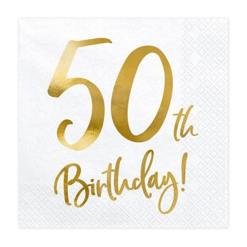 Tovaglioli 50 Anni Bianco E Oro Pz.20