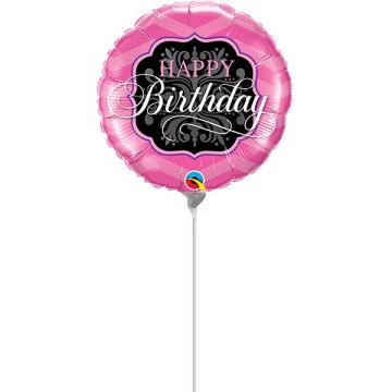 Palloncino Compleanno Rosa E Nero Pz.5 Mylar Mini 9" Cm.23 Da Saldare Esclusa Bacchetta
