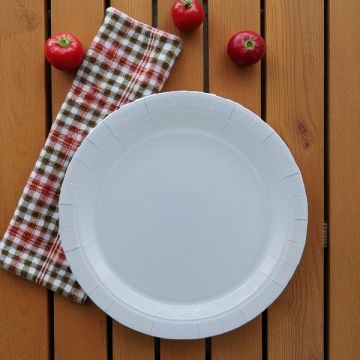 PIATTO IN CARTA CM 18 CELESTE FUMO PZ.15