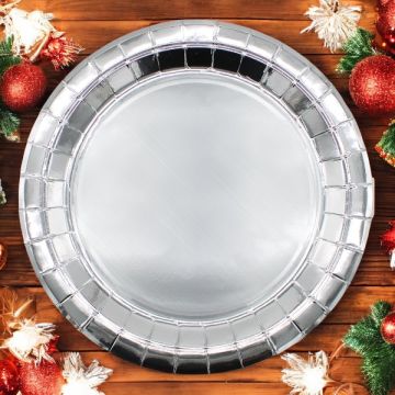 Piatto In Carta Cm 32 Argento Metal Pz.8