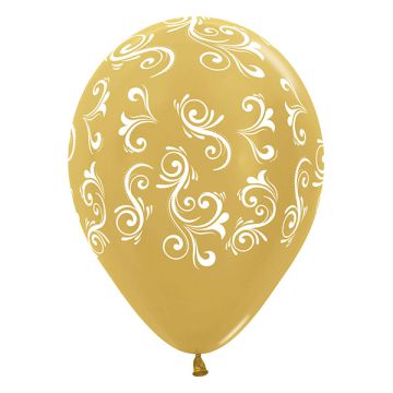 Palloncino Filigree Oro (12") Pz.50 Colore Metallizzato Stampa Bianca  Cm.30