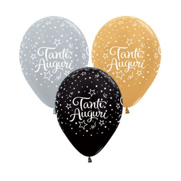 Palloncino Tanti Auguri 12" Pz.50 Colore Satin E Metal  Stampa Bianca Cm.30