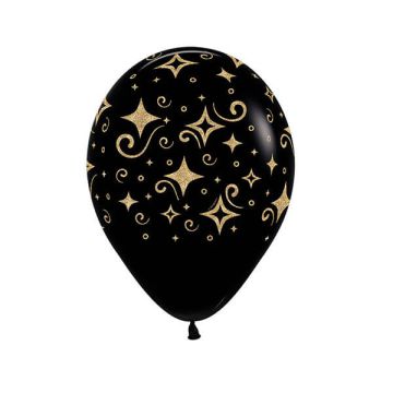 Palloncino Diamanti (12") Pz.50 Colore Nero Standart Stampa Oro Glitter  Cm.30