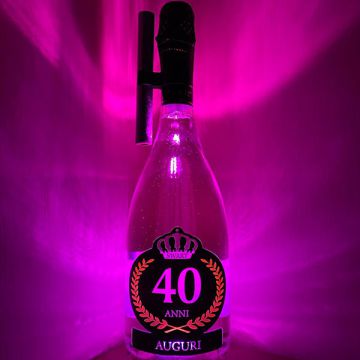 Bottiglia Luminosa Rosa 40 Anni con Fontana e Clip Scenica