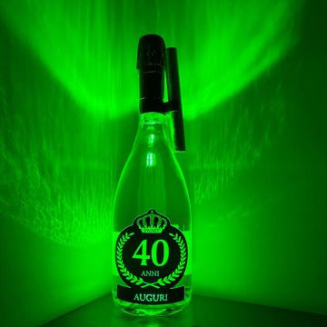 Bottiglia Luminosa Verde 40 Anni con Fontana e Clip Speciale