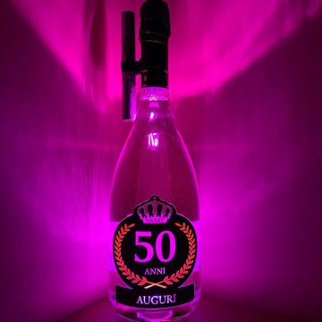Bottiglia Luminosa Rosa 50 Anni con Clip e Fontana Scenica