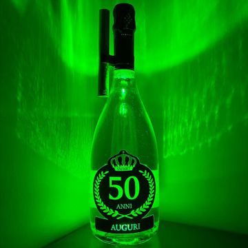 Bottiglia Luminosa Verde 50 Anni con Fontana e Clip Scenica