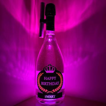 Bottiglia Luminosa Rosa “Happy Birthday” con Fontana e Clip