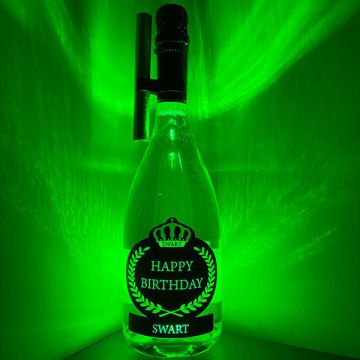 Bottiglia Luminosa Verde “Happy Birthday” con Fontana e Clip