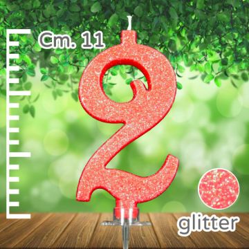 CANDELINA NUMERO 2 ROSSA GLITTER PZ.1