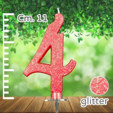 CANDELINA NUMERO 4 ROSSA GLITTER PZ.1