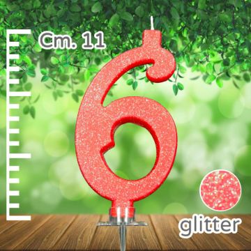 CANDELINA NUMERO 6 ROSSA GLITTER PZ.1