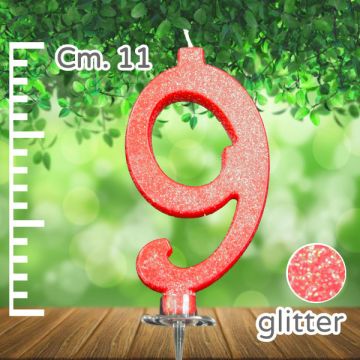 CANDELINA NUMERO 9 ROSSA GLITTER PZ.1