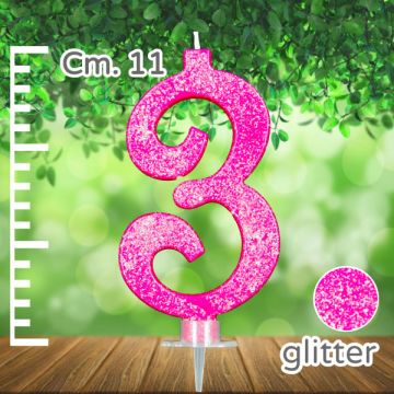 CANDELINA NUMERO 3 FUCSIA GLITTER PZ.1