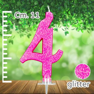 CANDELINA NUMERO 4 FUCSIA GLITTER PZ.1
