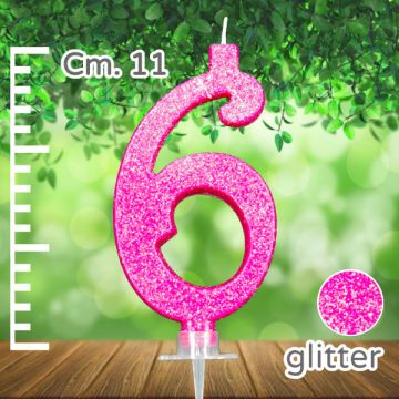 CANDELINA NUMERO 6 FUCSIA GLITTER PZ.1