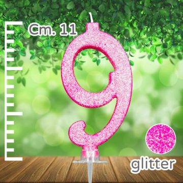 CANDELINA NUMERO 9 FUCSIA GLITTER PZ.1