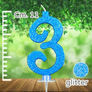 CANDELINA NUMERO 3 AZZURRA GLITTER PZ.1