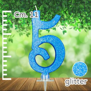 CANDELINA NUMERO 5 AZZURRA GLITTER PZ.1