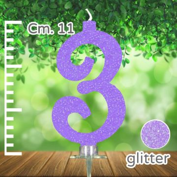 CANDELINA NUMERO 3 LILLA GLITTER PZ.1