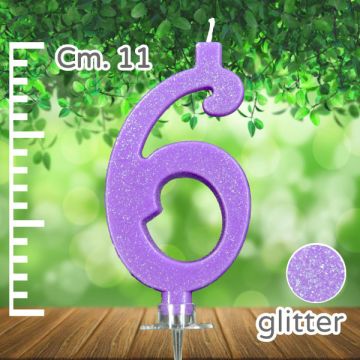 CANDELINA NUMERO 6 LILLA GLITTER PZ.1