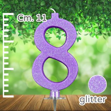 CANDELINA NUMERO 8 LILLA GLITTER PZ.1