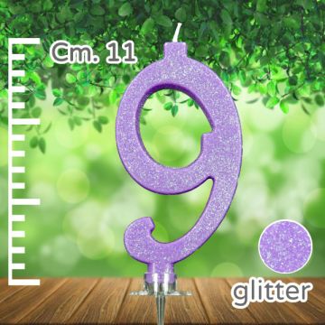 CANDELINA NUMERO 9 LILLA GLITTER PZ.1
