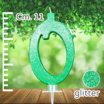 CANDELINA NUMERO 0 VERDE GLITTER PZ.1