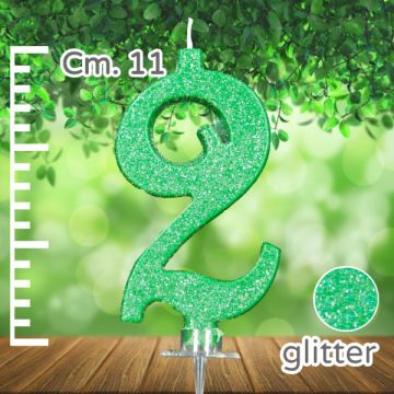CANDELINA NUMERO 2 VERDE GLITTER PZ.1