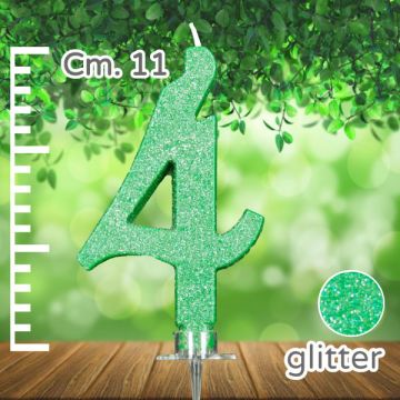 CANDELINA NUMERO 4 VERDE GLITTER PZ.1
