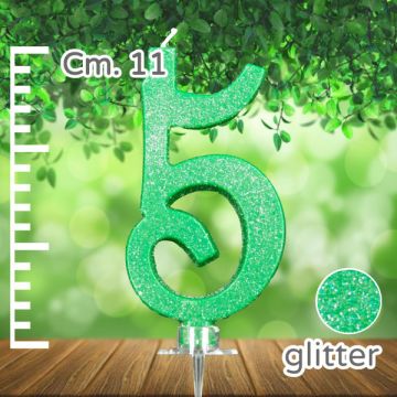 CANDELINA NUMERO 5 VERDE GLITTER PZ.1