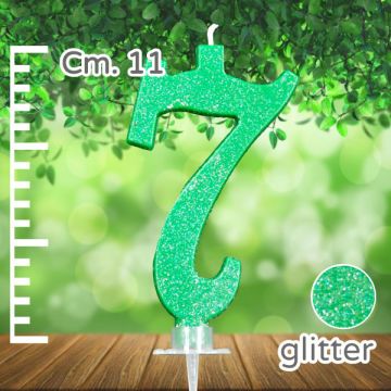 CANDELINA NUMERO 7 VERDE GLITTER PZ.1