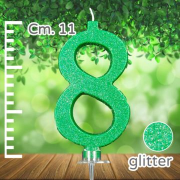 CANDELINA NUMERO 8 VERDE GLITTER PZ.1