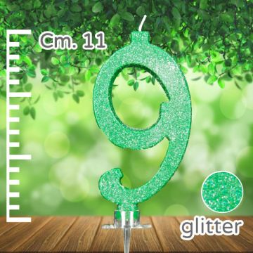 CANDELINA NUMERO 9 VERDE GLITTER PZ.1