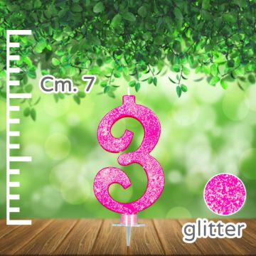 CANDELINA NUMERO 3 FUCSIA GLITTER PZ.1