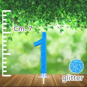 CANDELINA NUMERO 1 AZZURRA GLITTER PZ.1