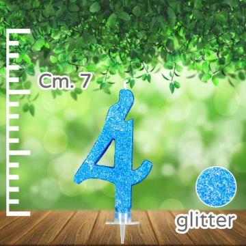 CANDELINA NUMERO 4 AZZURRA GLITTER PZ.1