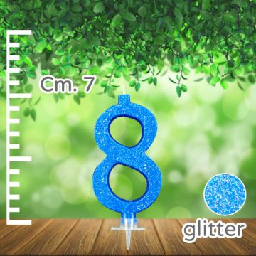CANDELINA NUMERO 8 AZZURRA GLITTER PZ.1