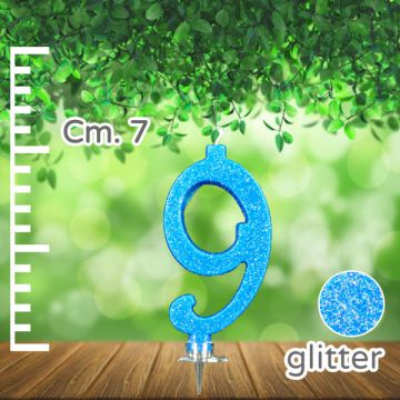 CANDELINA NUMERO 9 AZZURRA GLITTER PZ.1